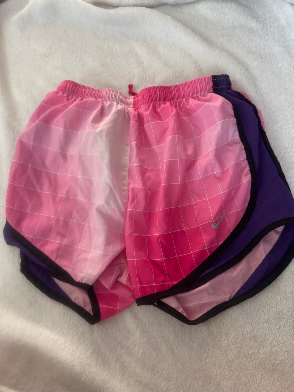 Nike Women's Pink Ombre Grid Athletic Shorts with Purple Layer